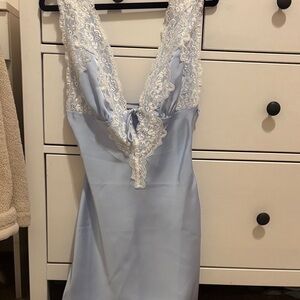 Elegant Lace Trim Blue dress